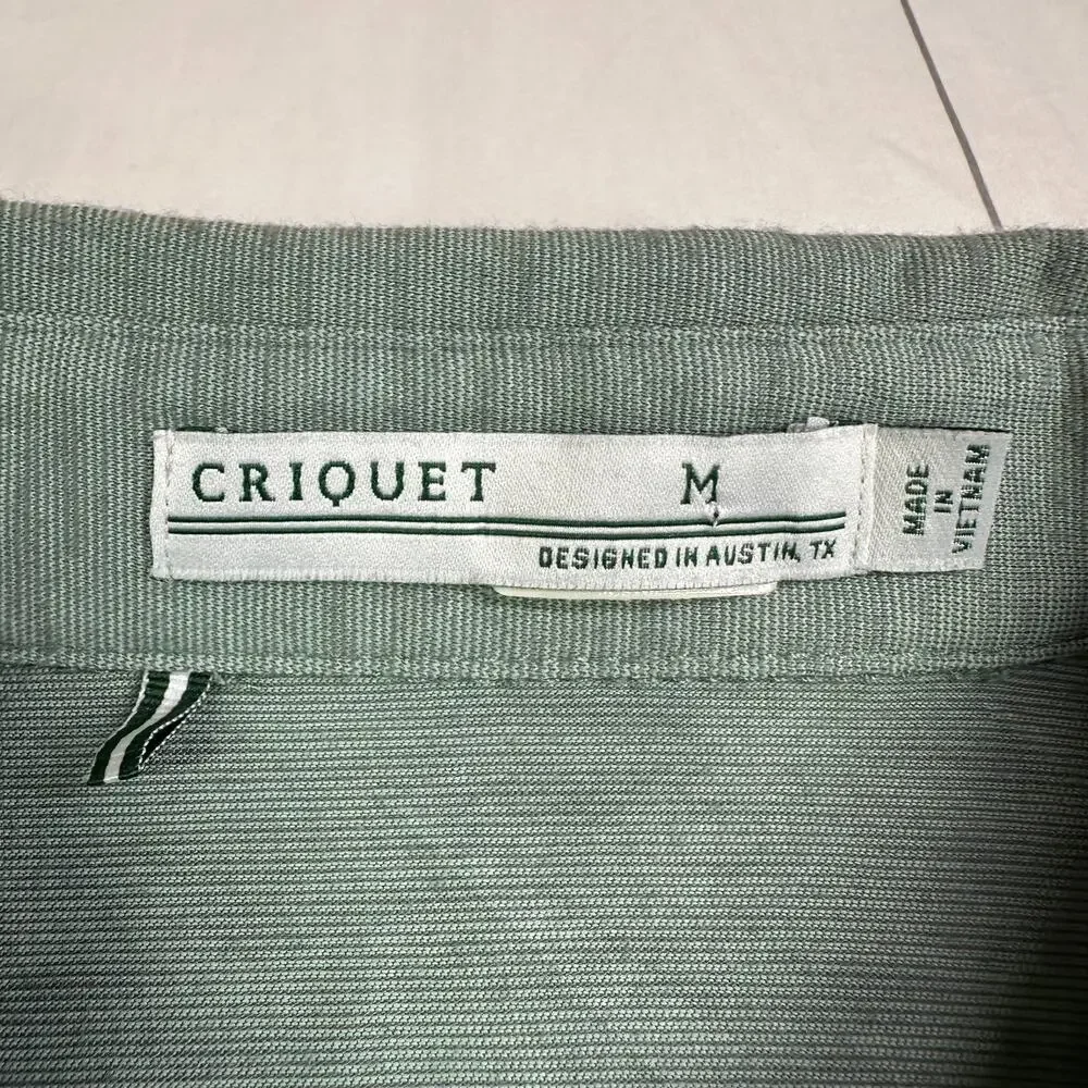 Criquet Shirt Mens Medium Green Sage Long Sleeve Polo Collared Cotton Blend